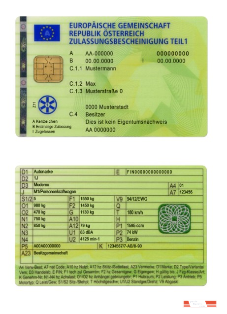 Austria vehicle registration certificate part 1